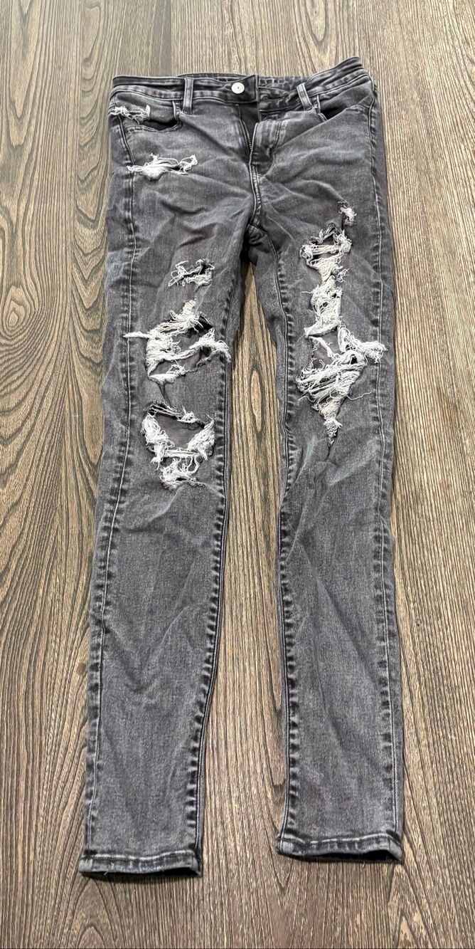 American Eagle Outfitters Women's Ripped Super Hi-Rise Jegging Dark Grey Size 4